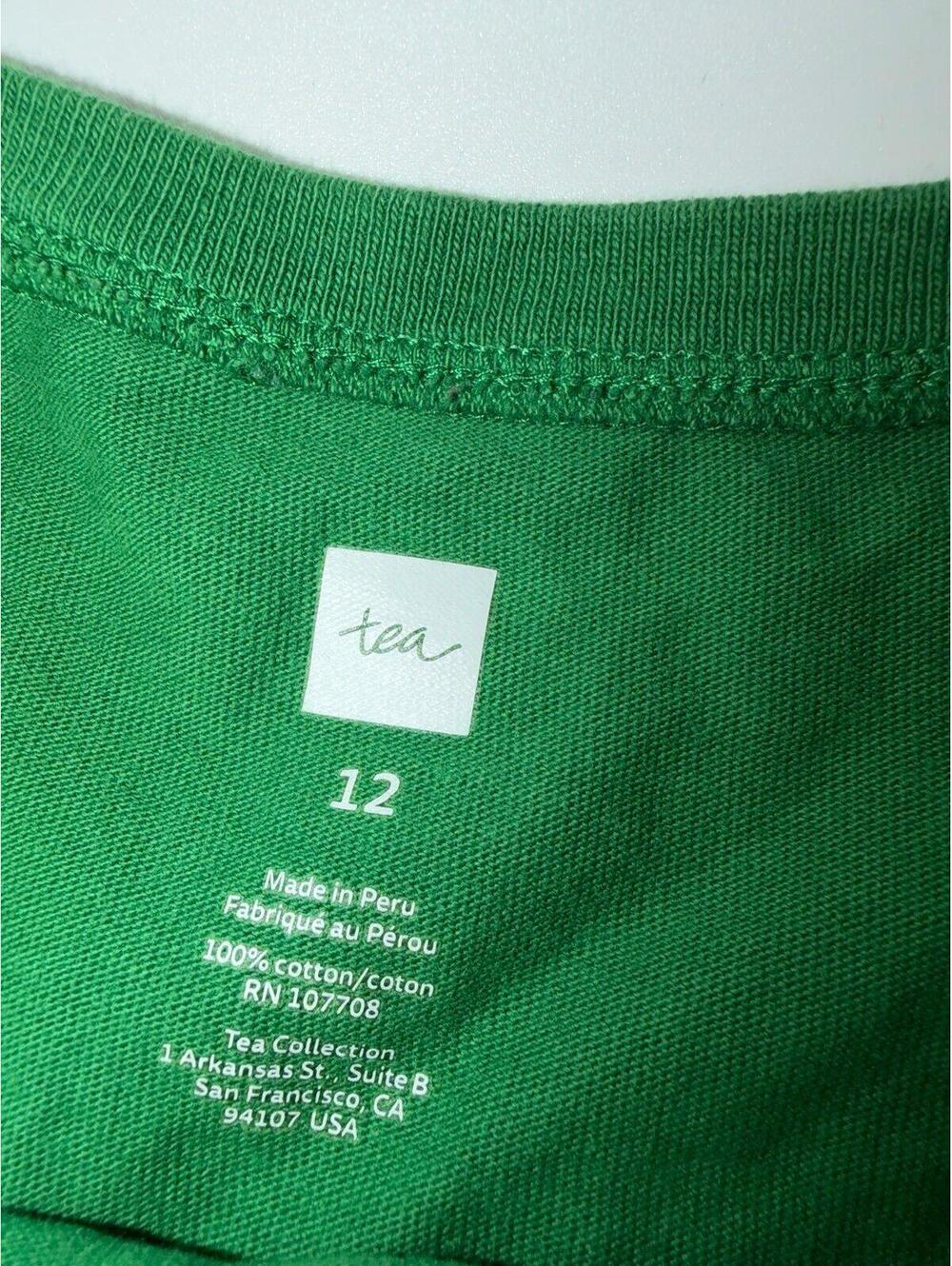 Tea Girls Floral Green Long Sleeve 100% Cotton Dress Size 12 - Picture 3 of 3